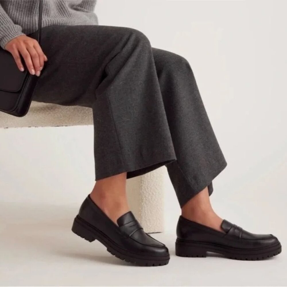 Quince Italian Leather Black Lug Sole Loafer - Size 9 / 40